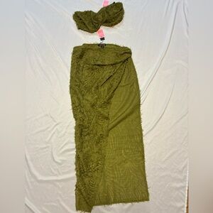 NWT PrettyLittleThing 2 Piece Set Green Strapless Top & Maxi Skirt SZ 10